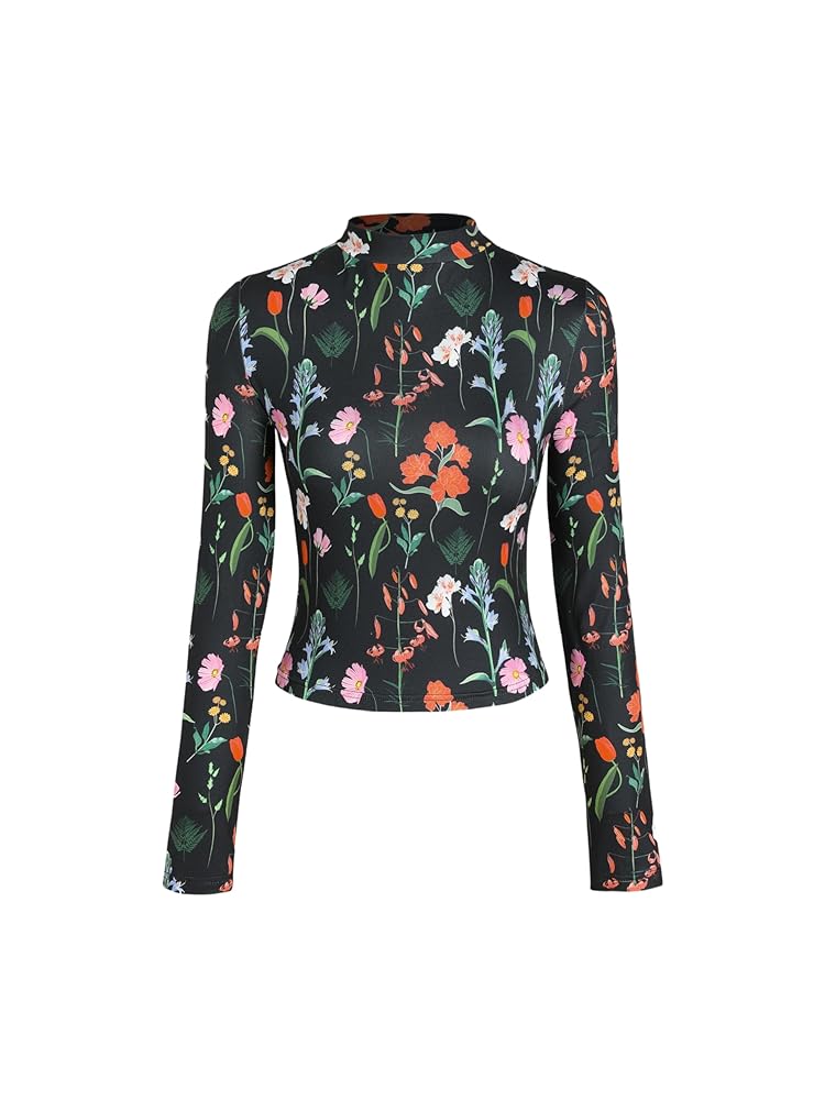 CIDER Women's Floral Knitted Long Sleeve Mock Neck Going Out